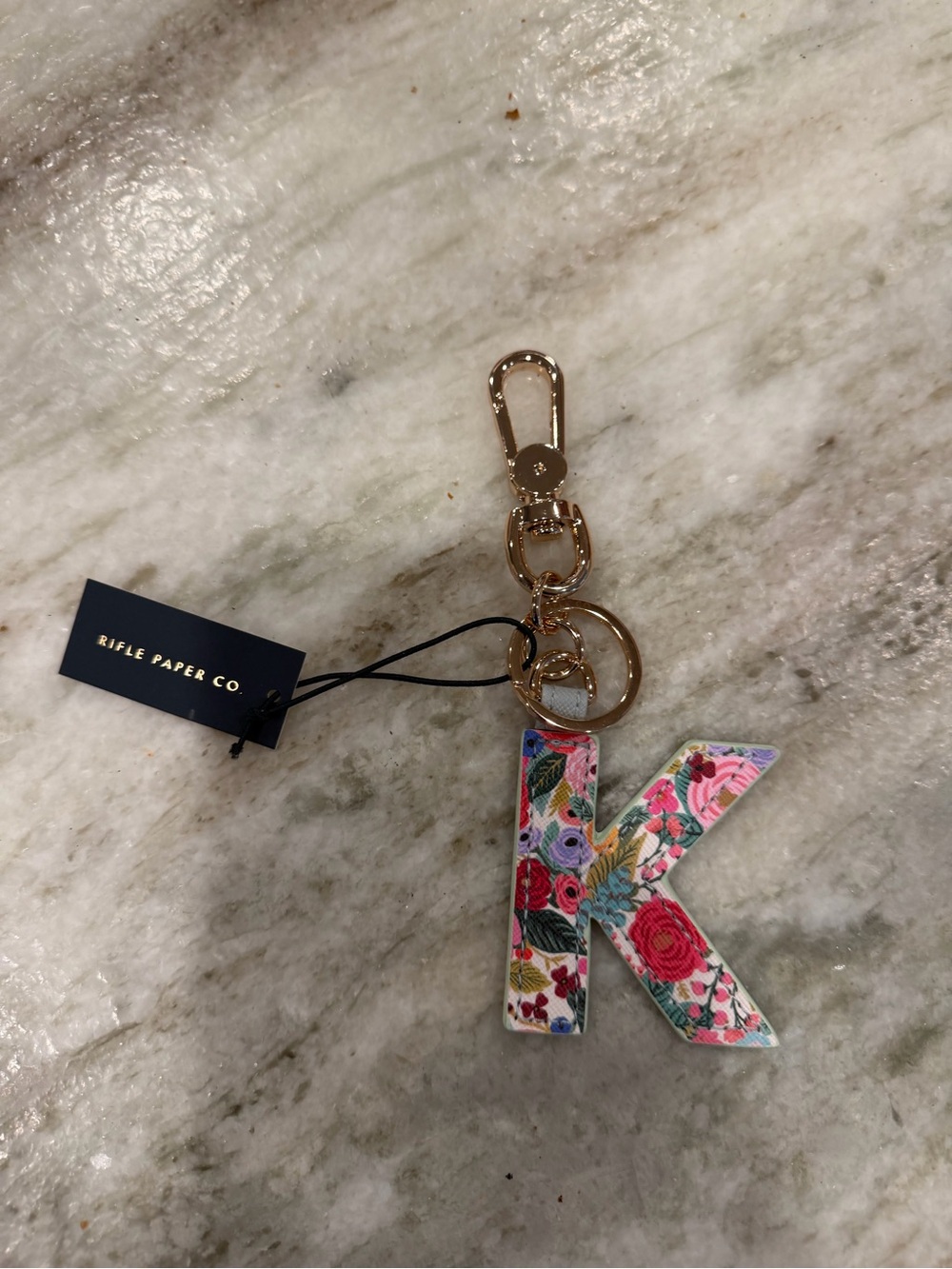 Rifle Paper Co Floral 'K' Initial Keychain Charm - Gold Hardware